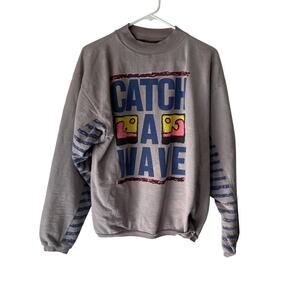 Vintage 80s SUN Catch A Wave Sweatshirt Mens Large Graphic‎ Pullover 80s Surf